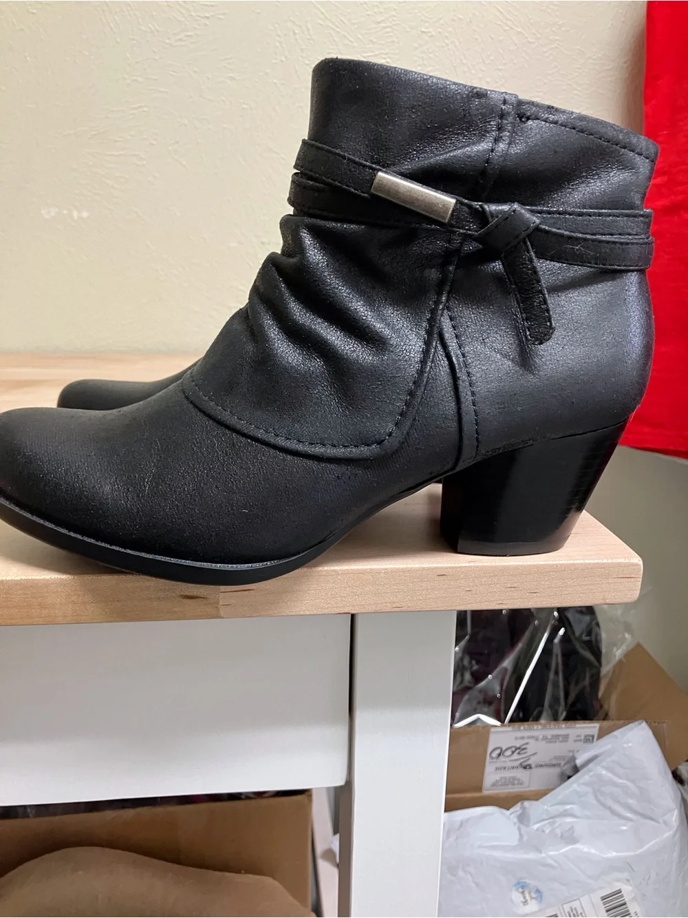 BareTraps Black Faux Leather Ankle Booties with Wrap Strap Detail